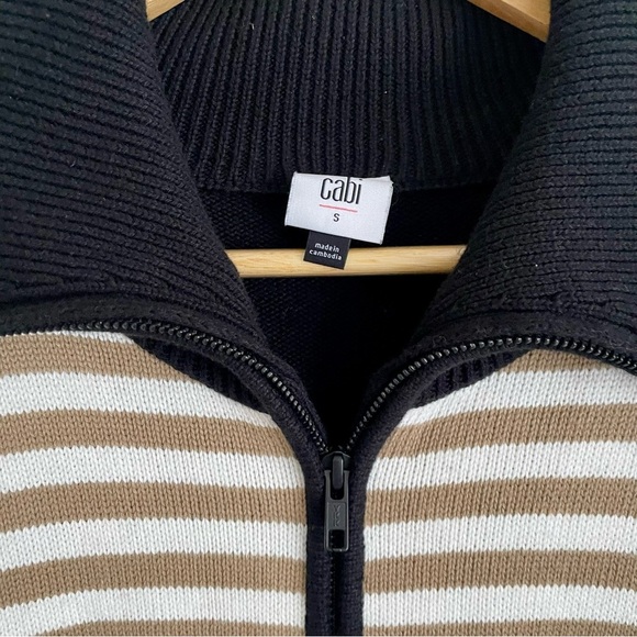 Cabi Mascot Elegant 2-way Zipper Closure Sailor Collar Striped Cardigan Size S - Picture 4 of 5